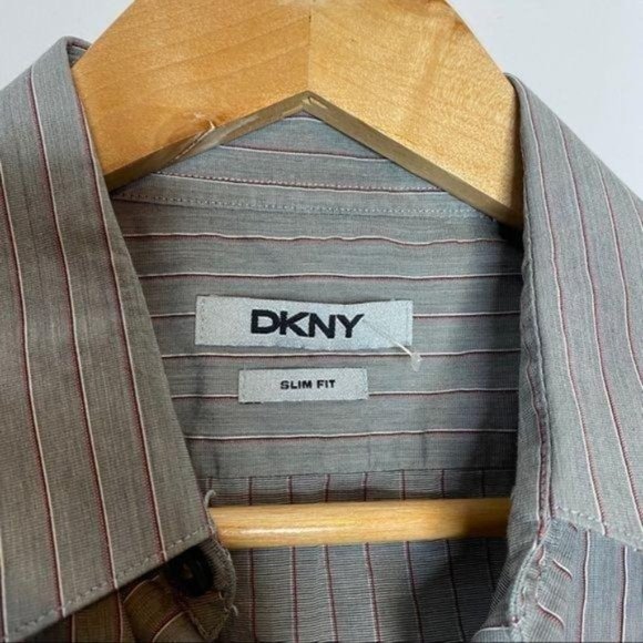 Y2K DKNY Slim Fit Button Down Blouse striped gray - Picture 7 of 12